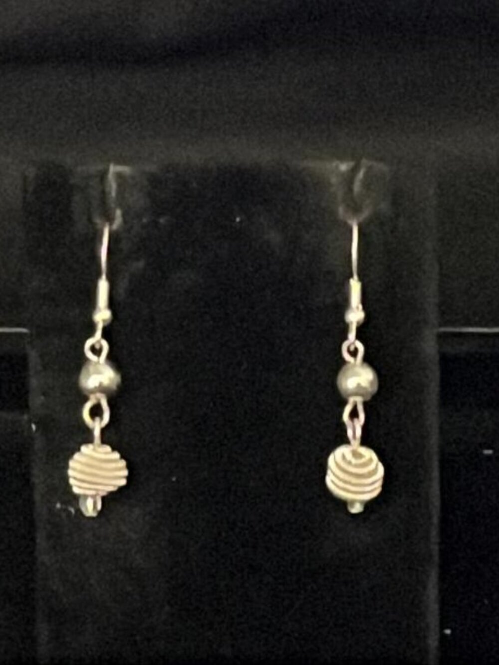Silver Tone Solid and Coil Wrap Bead Earrings